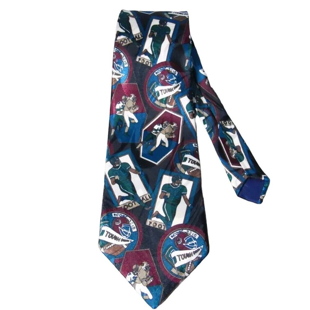 Corner Stone Men's FOOTBALL NECKTIE Players Helmet Sports Novelty Green Burgundy